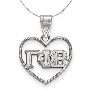 Sterling Silver Gamma Phi Beta Heart Greek Necklace - 24 Inch